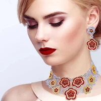 kellybola luxury noble gorgeous big flowers pendant necklacedangle earrings jewelry set for women bridal wedding jewelry sets