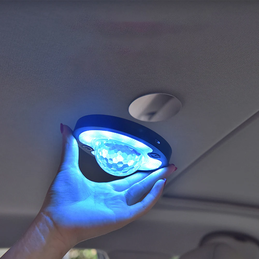 

Voice Control Rhythm Atmosphere Light LED Car Interior Reading Light Roof Magnet Ceiling Lamp Disco Magic Stage Effect Lights