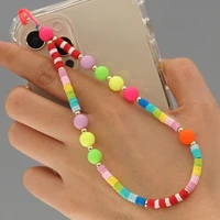 2021 trendy mobile strap phone charm pearl soft pottery beaded phone chain love letter jewelry for women anti lost lanyard gift