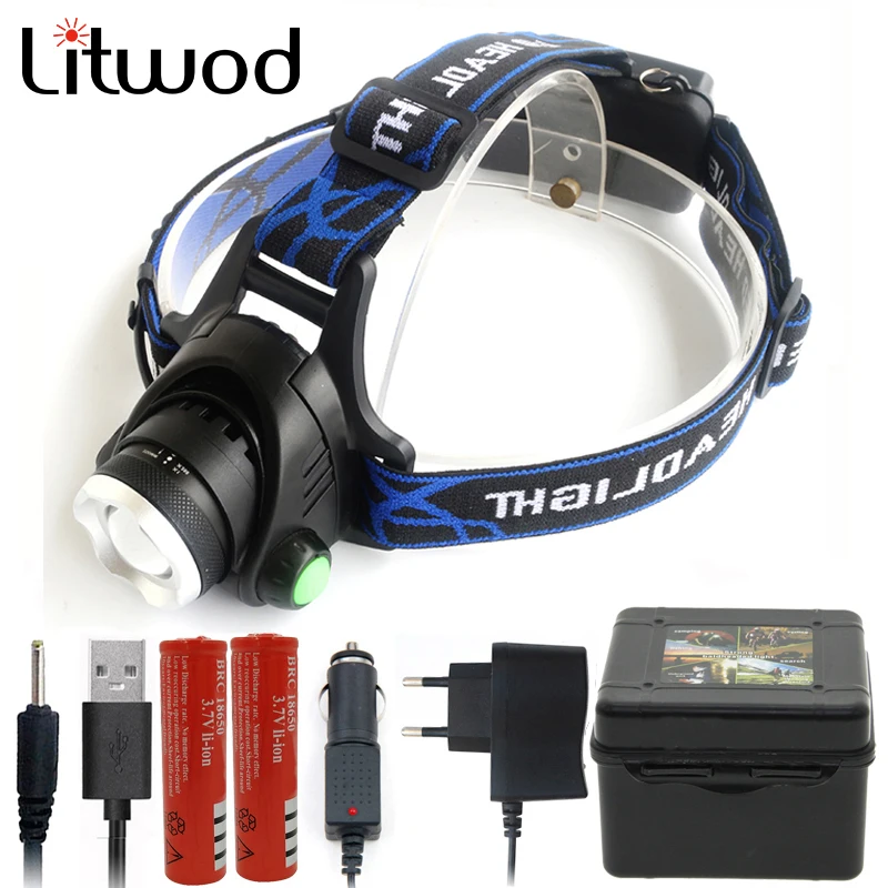 Светодиодный налобный фонарь Litwod Z90S568D 10000 лм V6 XM-L2 U3 XM-L T6 светодиодный с зумом