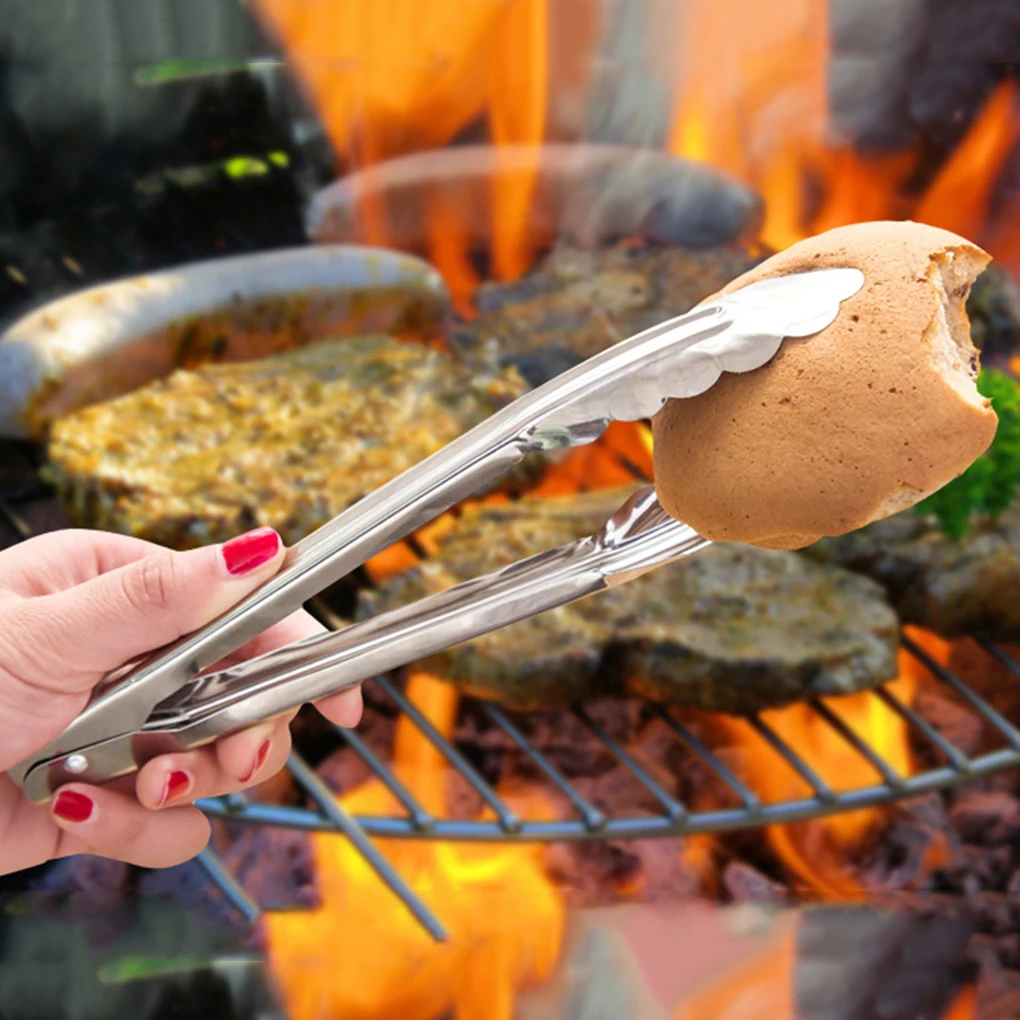 

Warm Stainless Steel Barbecue Locking Tongs Serving Clip BBQ Grill Baking Salad Steak Vegetable Pasta Kitchen Tool