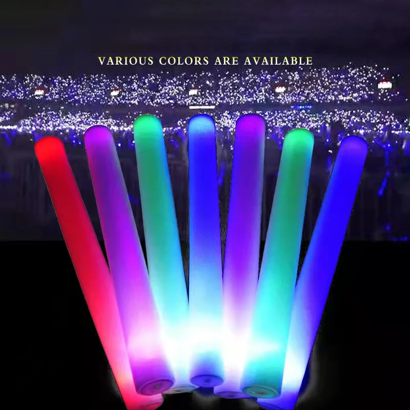 

10pcs/lot Multicolor Glow Stick 3 Flashing LED Light Foam Glow Sticks Reusable Halloween Wedding Party Star Idol Concert Support