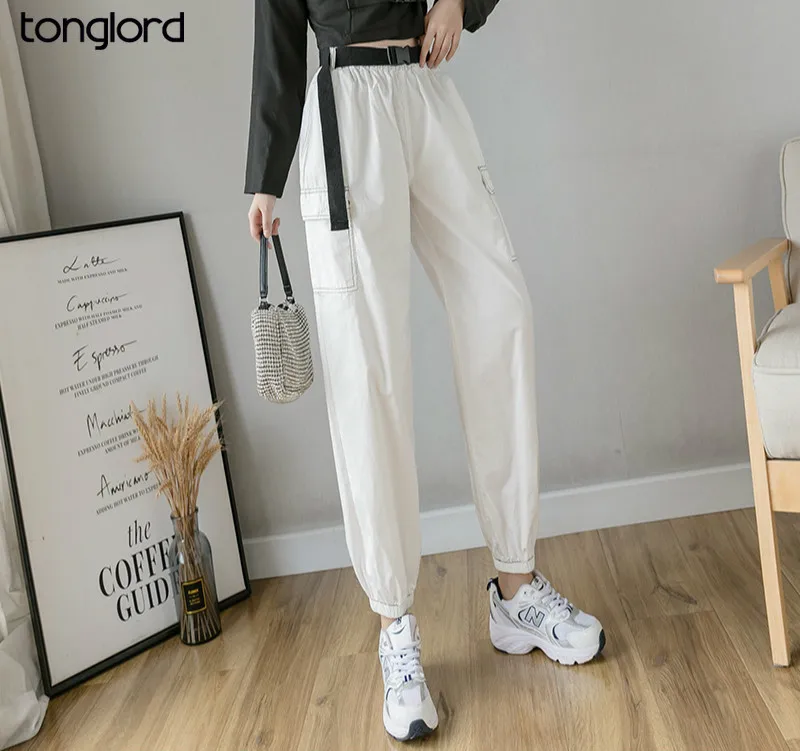 

Осенний комбинезон тонкий женский Tonglord 2020, с завышенной талией, в Корейском стиле, укороченный, прямой, свободного кроя, повседневные штаны-...