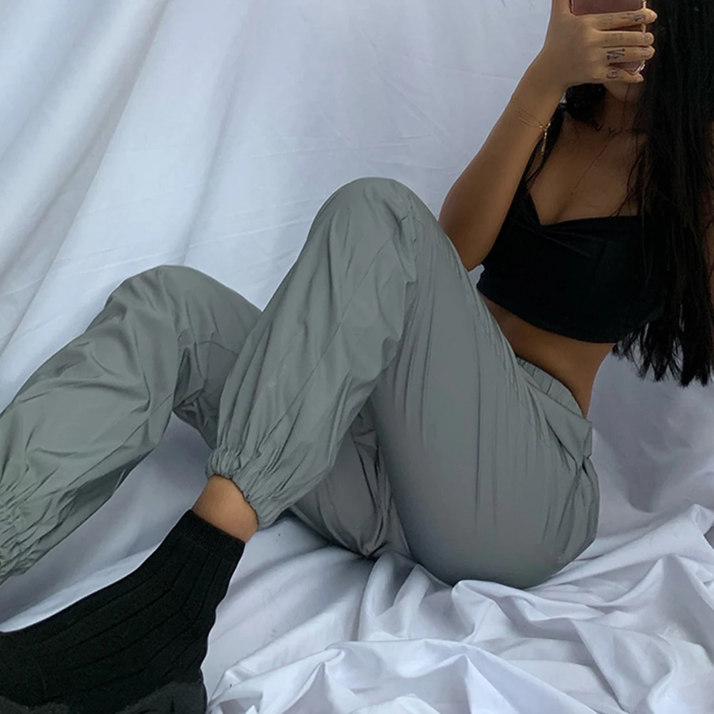 Женские повседневные Светоотражающие Брюки свободные шаровары для офиса