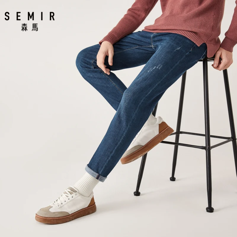 Semir тонкие джинсовые брюки мужские молодежные зимние хитовые цветные с надписями