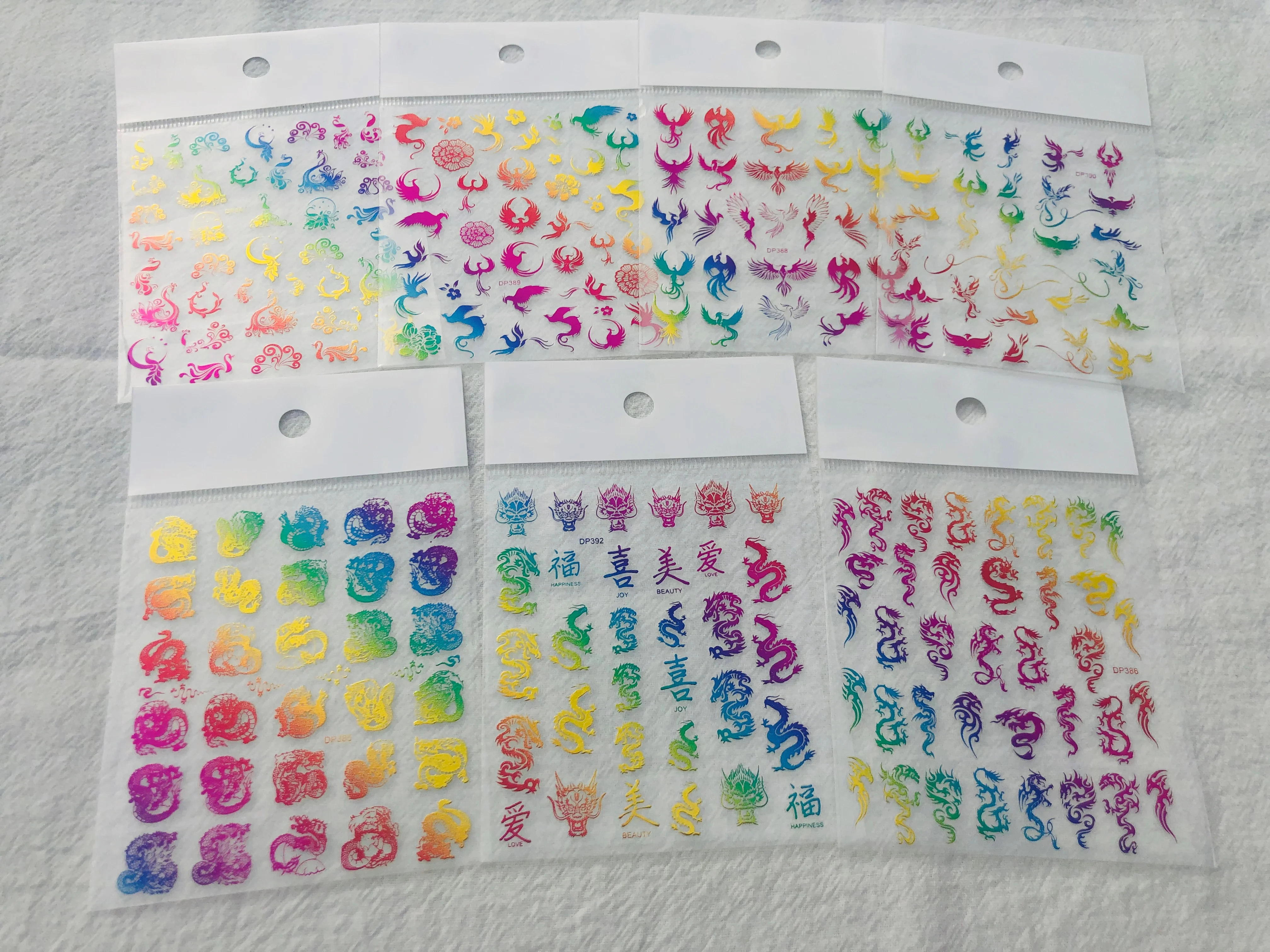 3D наклейки для ногтей цветные золотые Китайские драконы Феникс дизайнерские