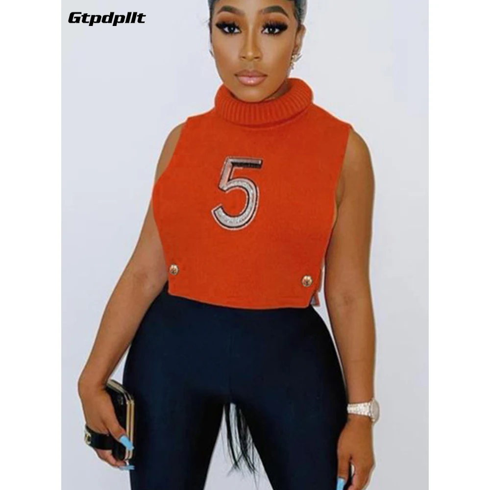 

Трикотажная водолазка Gtpdpllt с вышивкой надписью, топы, женская уличная одежда для отдыха, укороченный топ на пуговицах, 2022