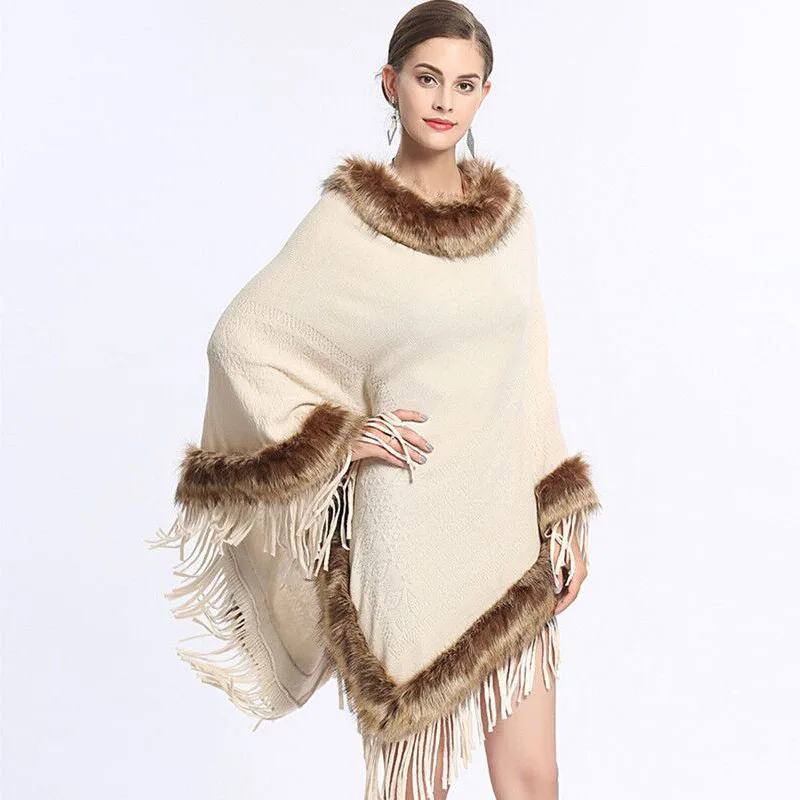 Женские пончо и накидки Зимняя Вязаная кашемировая накидка шаль кардиганы с