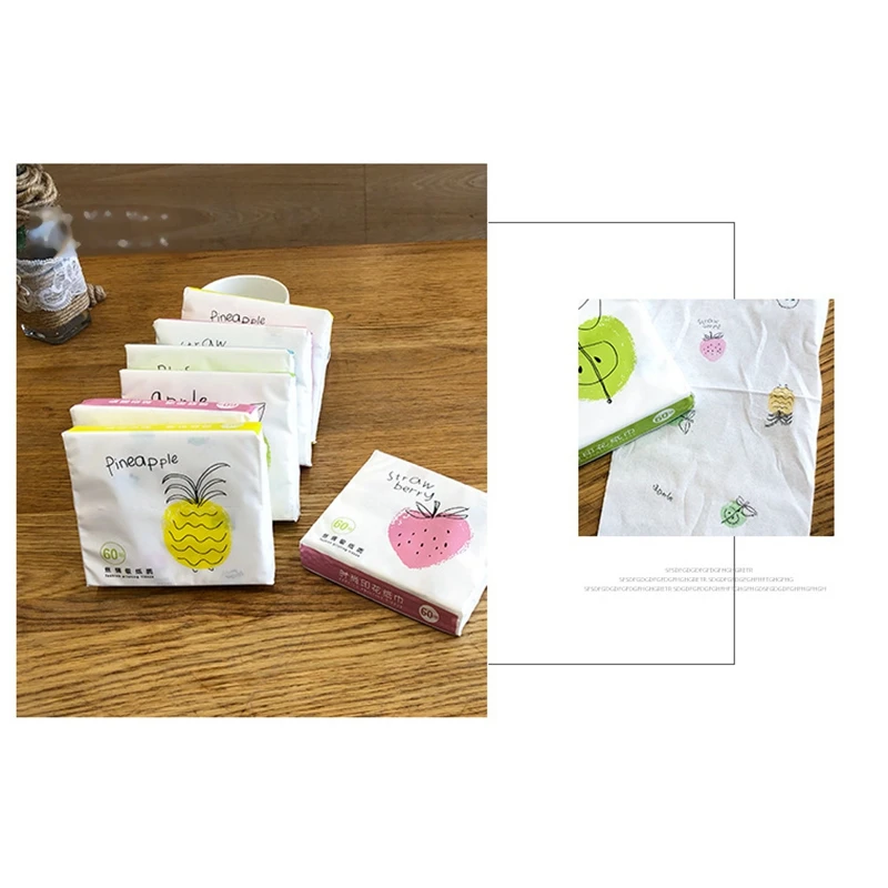 

4 Packs Disposable Facial Paper Tissues Thickened Cute Colorful Cartoon Printing Napkins Portable Car Home Party Decor 60Pcs/Pac
