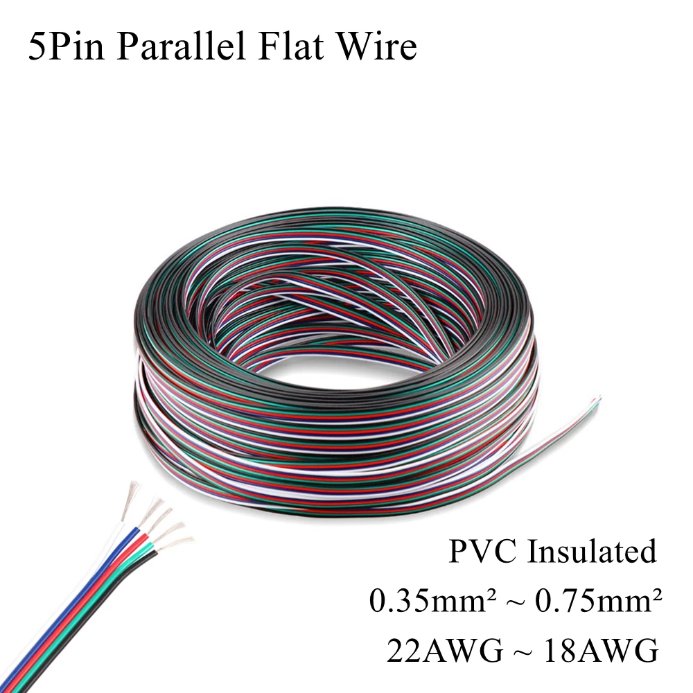 

5Pin 5 Core Tinned Copper Electrical Wire Parallel Audio Flat PVC Multiple Twisted Pair Cable Stranded For Speaker Led Lighting