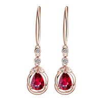 new style fashion sterling silver earrings simulation red tourmaline inlaid zircon long earrings rose gold for women garnet fine