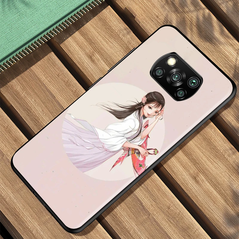 Black Cover Beauty of Chinese ink painting for Xiaomi Mi Mix 3 A3 A2 A1 Poco M3 M2 C3 X3 X2 NFC F2 F1 CC9 CC9E Pro Phone Case