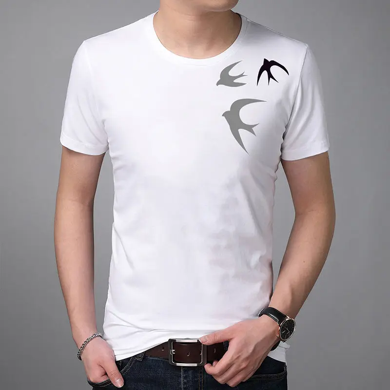

T-Shirt New Summer Men's Cotton Print Short Sleeve Trend Korean Slim Outer Wear Black tops Best Free shipping bodybuilding