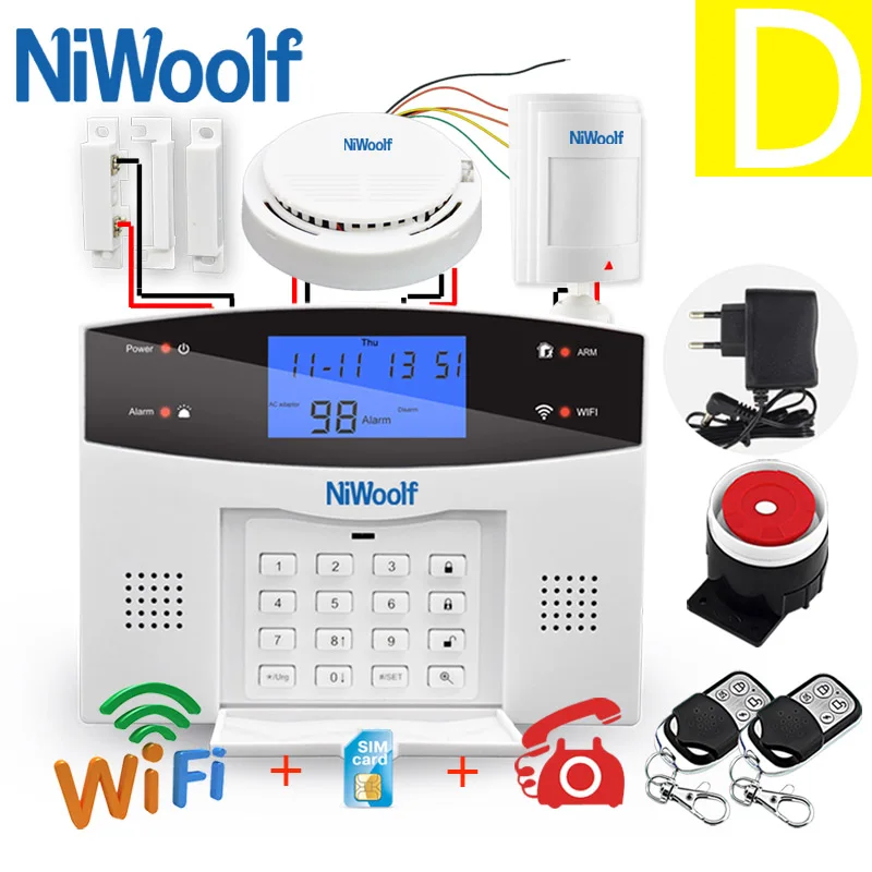 Wifi PSTN GSM сигнализация 433 беспроводной проводной детектор сигнализации умный дом релейный выход приложение английский/русский/испанский/Франция/Итальянский - Цвет: D