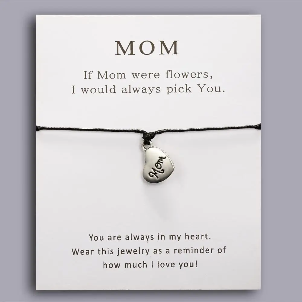 Плетеный браслет ручной работы с подвесками в виде сердечек и надписей Мама