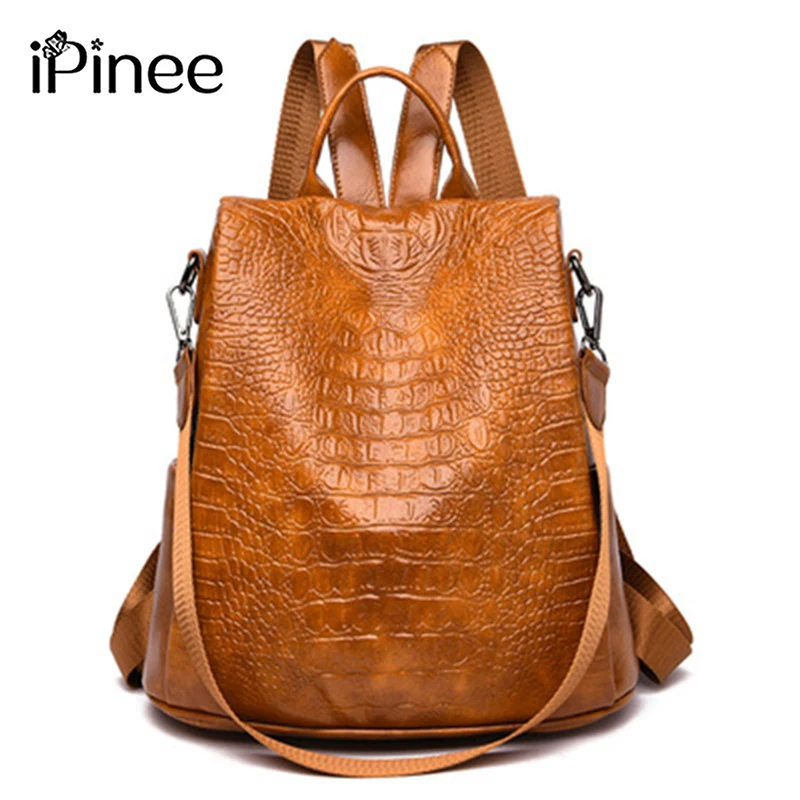 

iPinee Fashion Casual Women Backpack Alligator Pattern Travel School Bag For Teenage Girls Shoulder Bag Mochilas Female Backpack
