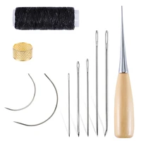 10 pcs leather sewing kit with black waxed thread copper thimble awl and leather stitching needles for diy leather craft