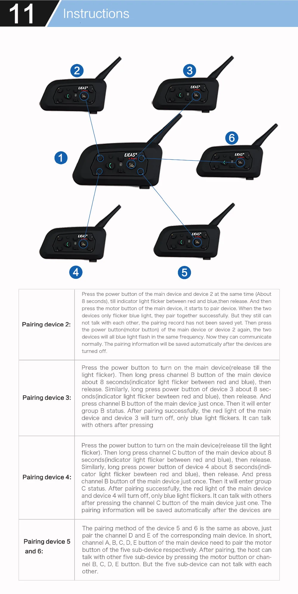 2 шт. EJEAS V6 PRO Bluetooth мотоциклетный шлем гарнитура 6 Rider 1200 м коммуникатор переговорные+ металлическая шина