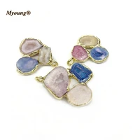 agates geodes druzy gold plated necklace pendantsagat drusy stone charms for diy jewelry my210414