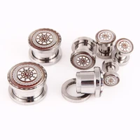 stainless steel ear stud vintage pattern 4mm 14mm metal plug ring expander studs stretchers fashion piercing jewelry