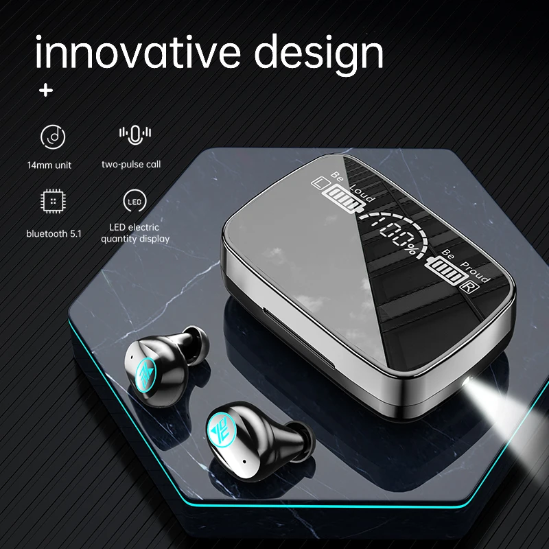 

M9 Bluetooth 5.1 Earphone Stereo TWS Headset Sports Waterproof Wireless Headphones Touch Earbuds With Flashlight Power Bank Bin