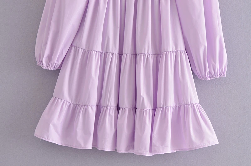 

Splend Moda 2021 Spring New Women Square Collar Elastic Waist Fold Slim Puff Sleeve Mini Dress Pure Color Female Fashion Vestido