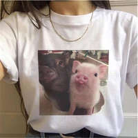 linna summer 2020 new ladies t shirt harajuku round neck short sleeved t shirt kawaii cute piggy print and t shirt