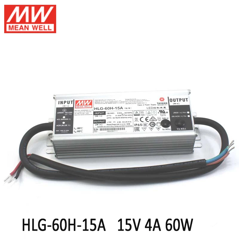 MEAN WELL светодиодный драйвер HLG 60H 15A 60 Вт 15 в выключатель питания 110 В/220 В