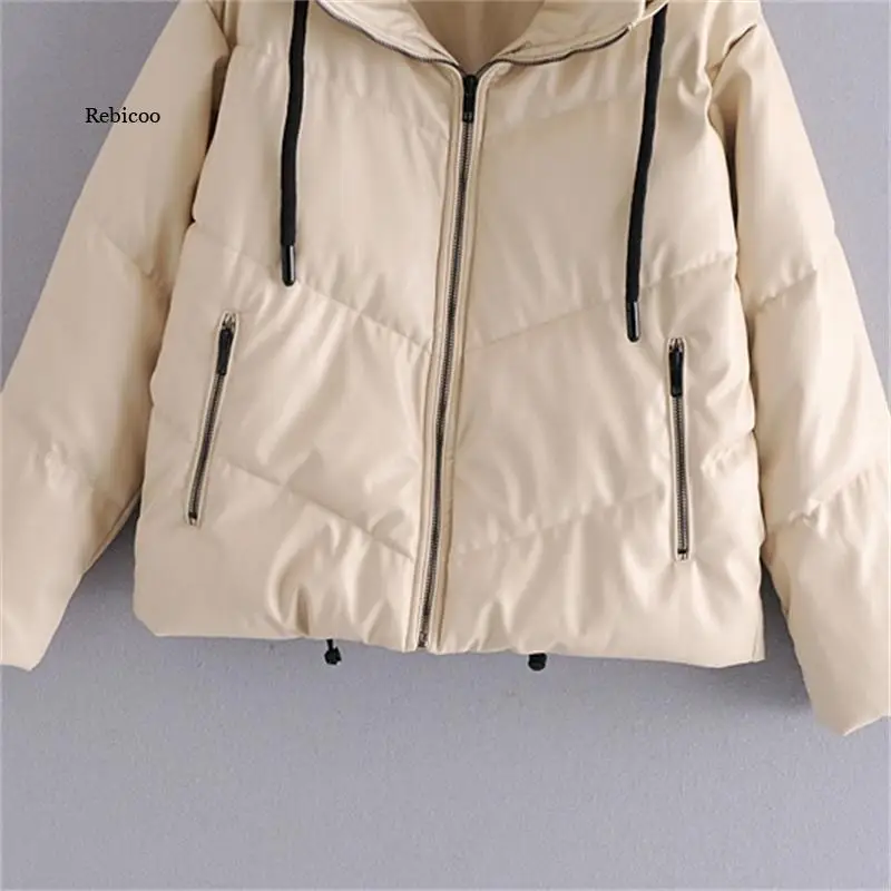 Женская модная Толстая Теплая стеганая куртка из искусственной кожи пальто