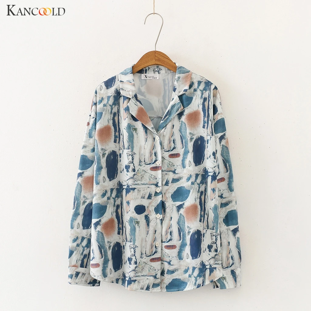 KANCOOLD shirt Turn Down Collar Long Sleeve Printed Pattern Casual Wear Blouse Shirt Autumn fashion new shirts women 2019 NOV8 | Женская