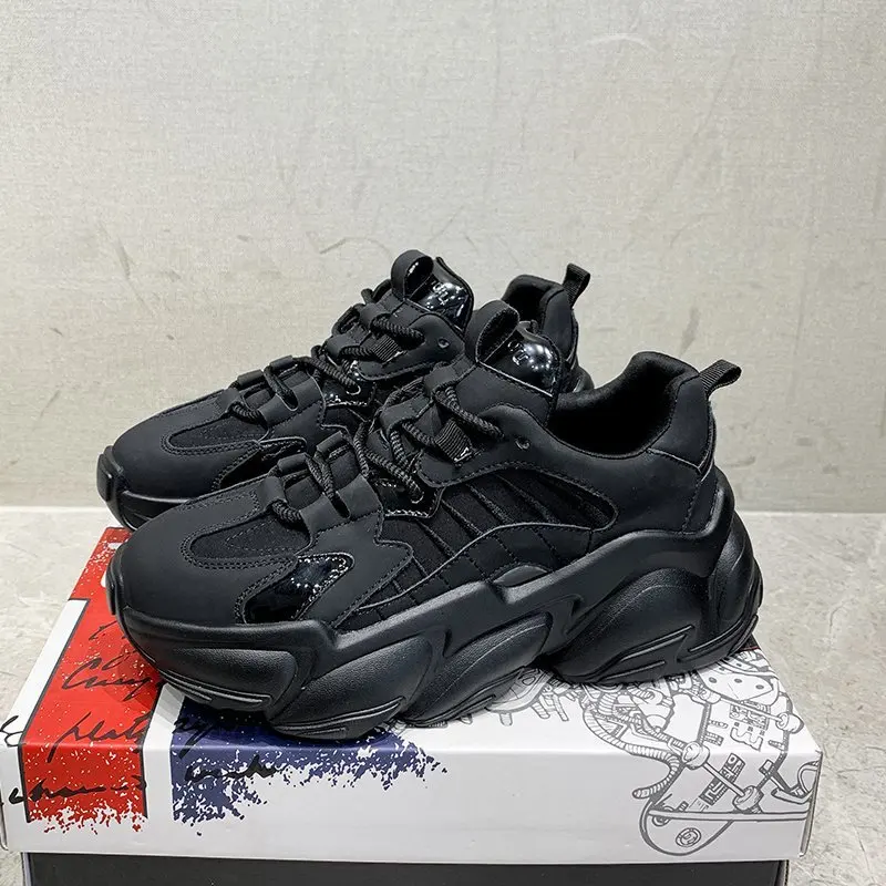 

2021 Black Sports Shoes Women's Shoes Casual Lace Thick Soled Women's Shoes Beige Thick Leather Shoes Sports Shoes Vulcanized