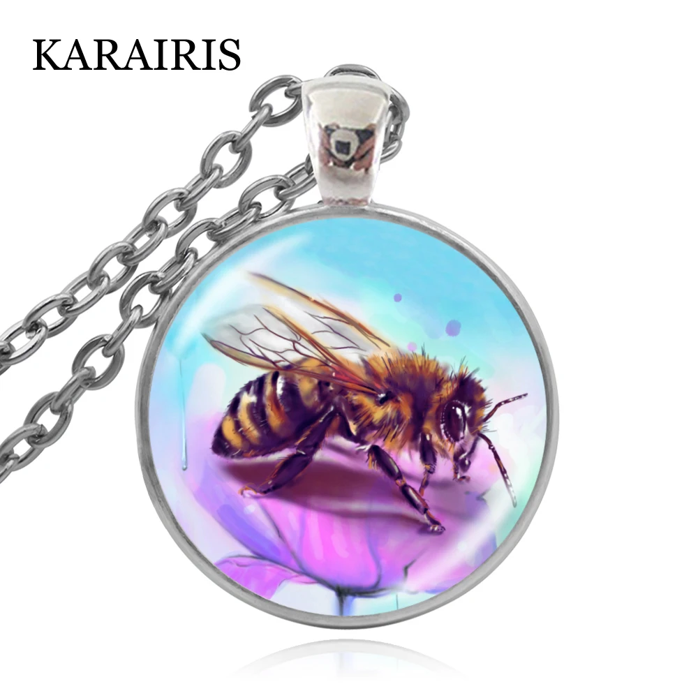 

KARAIRIS Honey Bee Necklace Save the Bees Jewelry Glass Dome Cabcohon Charm Pendant Necklace Fashion Jewelry Gifts for Women Men