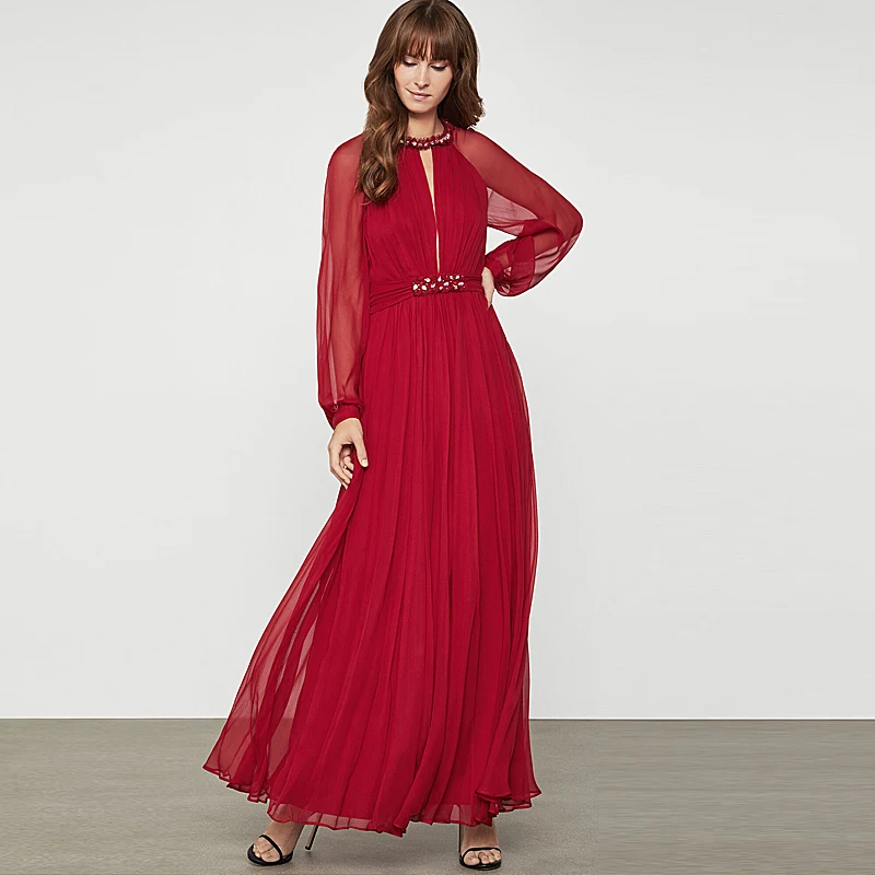 

Gedivoen Spring Solid Red Chiffon Dress Women Lantern Sleeve Elegant Lace up A Line Dress Fashion Runway Ankle Length Dresses