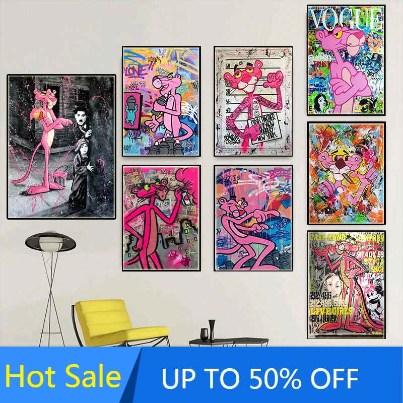 Анимация граффити Розовая пантера постеры Disney Холст Картина принты уличная