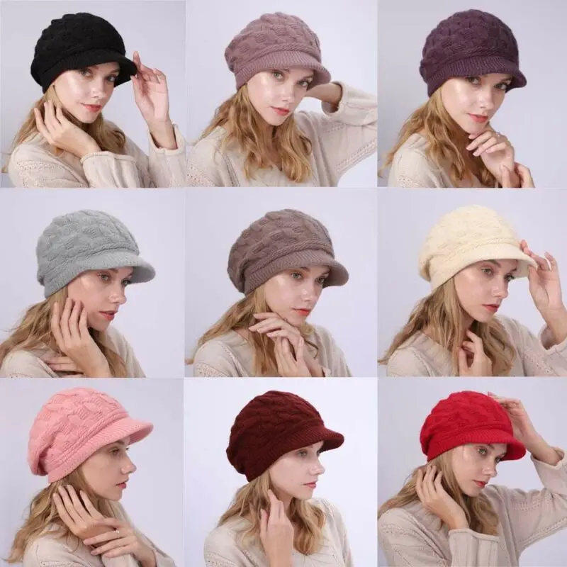 Женская зимняя теплая вязаная шапка крючком пушистая мешковатая кепка UK |