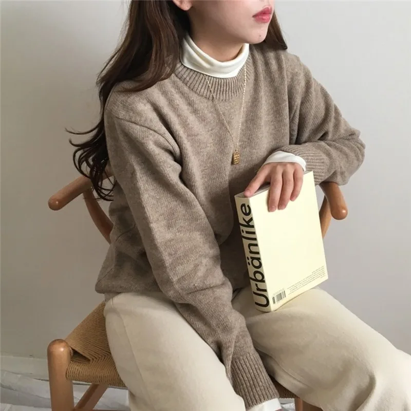 

Mazefeng 2020 New Autumn Winter Women Sweaters Pullovers Warm Minimalist Female Knitting Elegant Ladies Loose Solid Tops