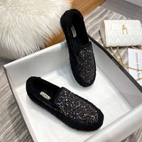 plush shoes womens winter wear 2021 new style lamb hair plus cashmere peas shoes one step womens cotton shoes oversize 34 43