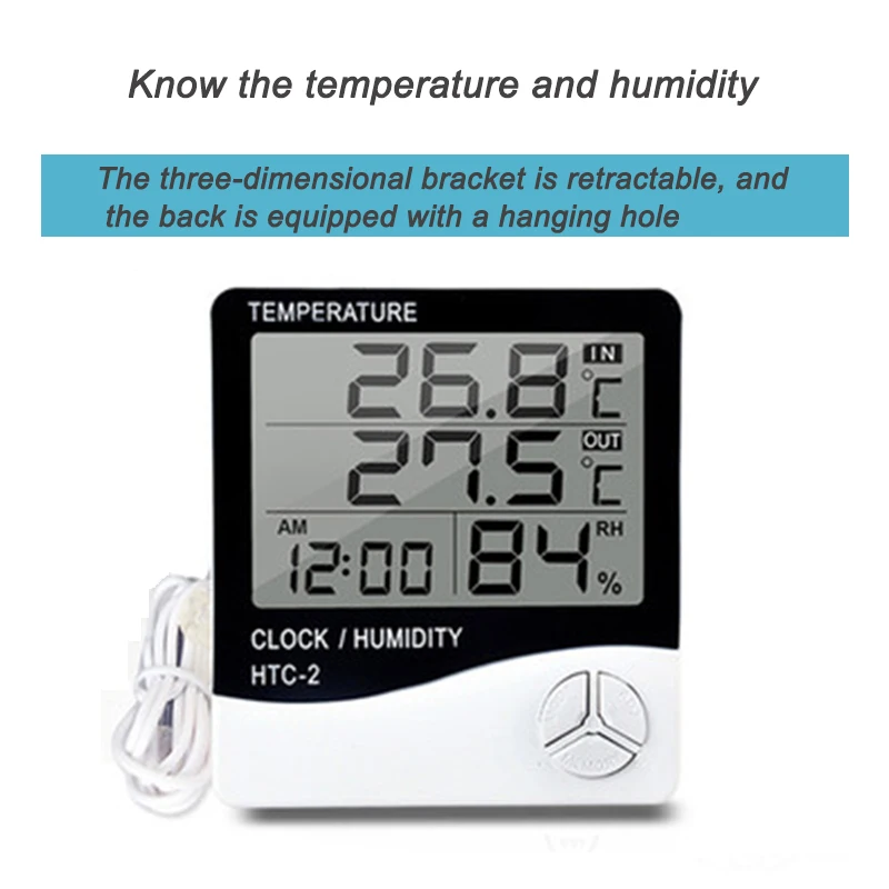 digital lcd thermo hygrometer 1 piece of household indoor and outdoor electronic thermometer weather station with alarm clock free global shipping