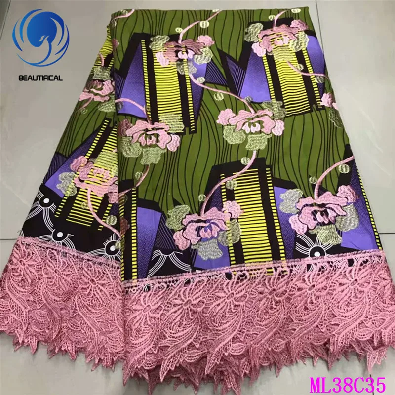 ML38C3507 BEAUTIFICAL воск кружева хлопок печать Анкара Высокое качество гипюр шнур кружева африканские принты воск шнур кружева ткани ML38C35 - Цвет: ML38C3507