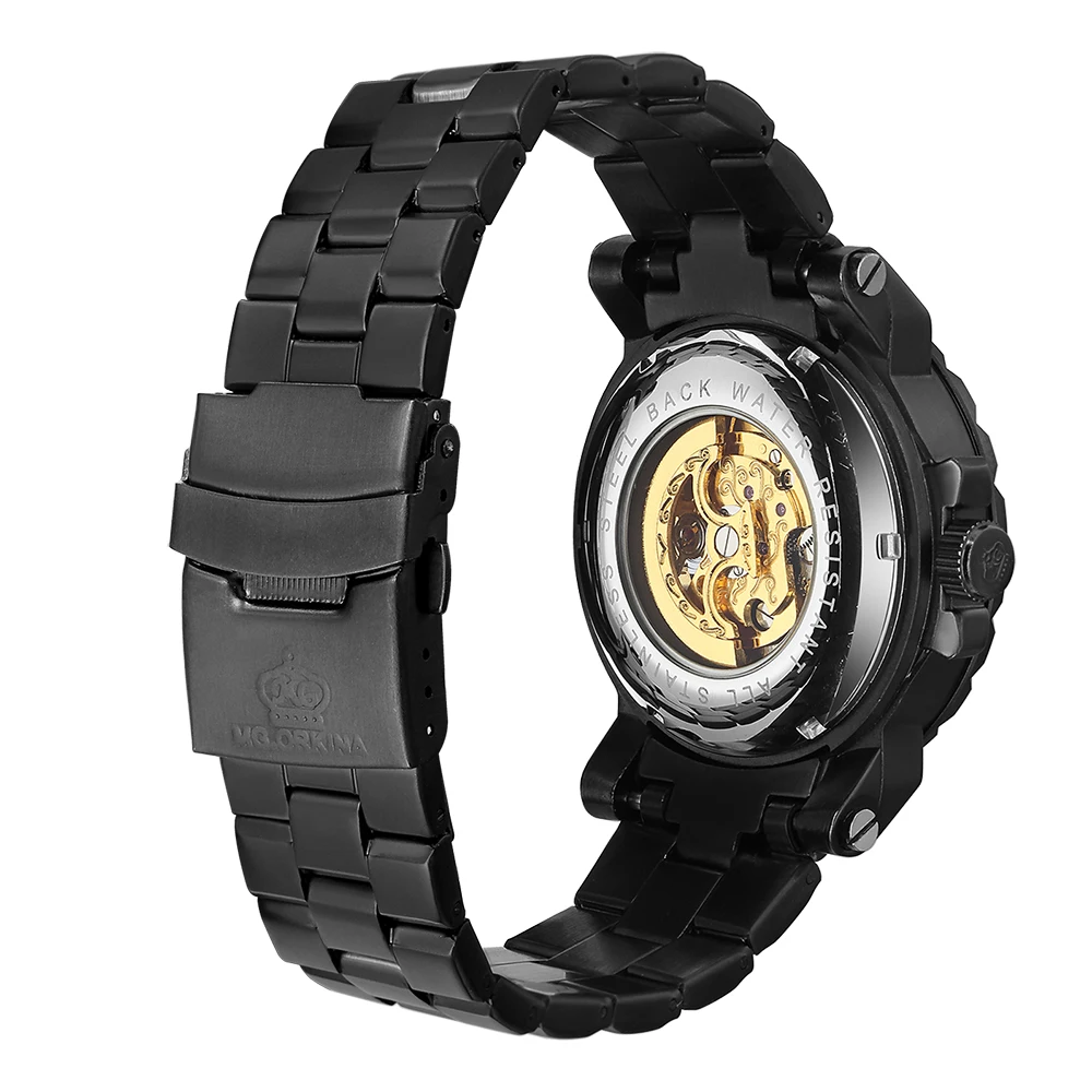 Men Wristwatch Golden Skeleton Clock Automatic Mechanical Male Wrist Watch Black Relogio Masculino Montre Homme 2010 NEW |