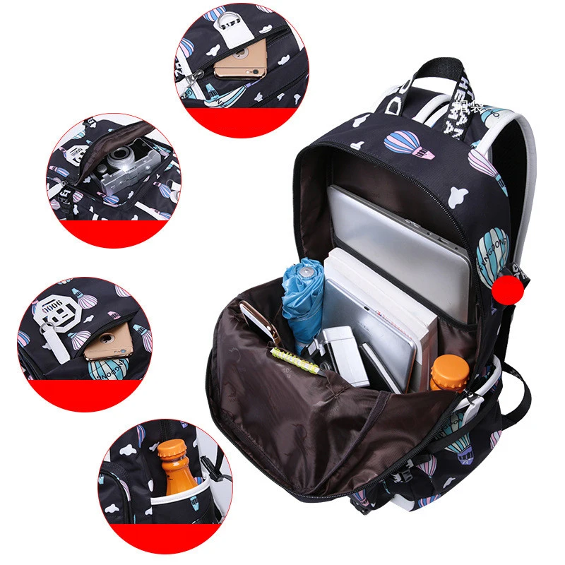 Школьные ранцы для девочек с Usb рюкзак подростков женские сумки книг черные