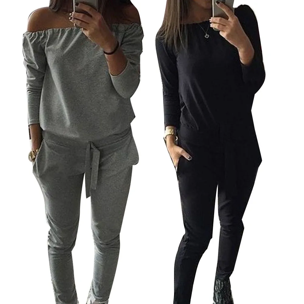 Женский спортивный костюм из двух предметов теплый однотонный свитшот с длинным