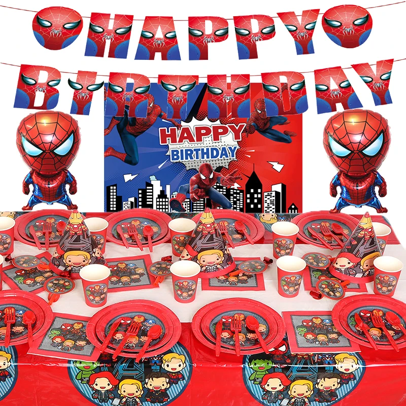 

Набор одноразовых столовых приборов Spidermen с мультяшными персонажами, салфетки, бумажные тарелки для детей, товары для дня рождения, Набор де...