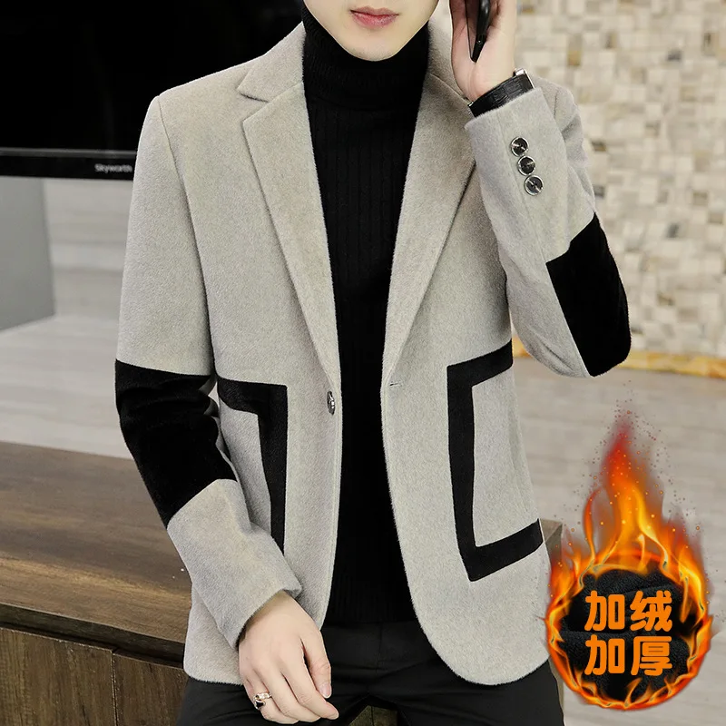 Мужской зимний шерстяной Блейзер HOO 2022 в стиле норки Молодежный утепленный