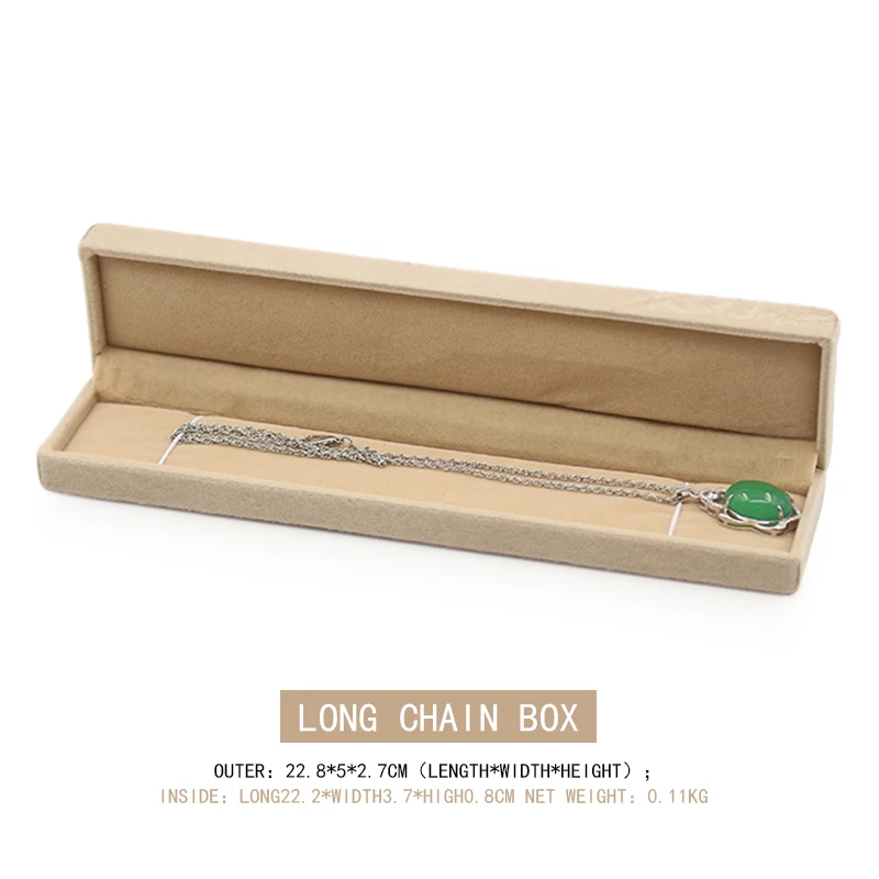 

Beige Flannel Embossed Long Chain Jewelry Box For Femal Ring Earring Pendent Bracelet Jewellery Organizer Lover Anniversary Gift