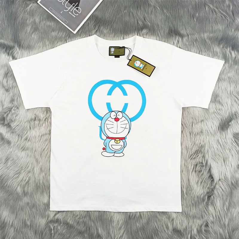 

Женская летняя Модная брендовая футболка Doraemon с буквенным принтом, круглым вырезом, свободная Роскошная футболка с коротким рукавом 1:1 с ор...
