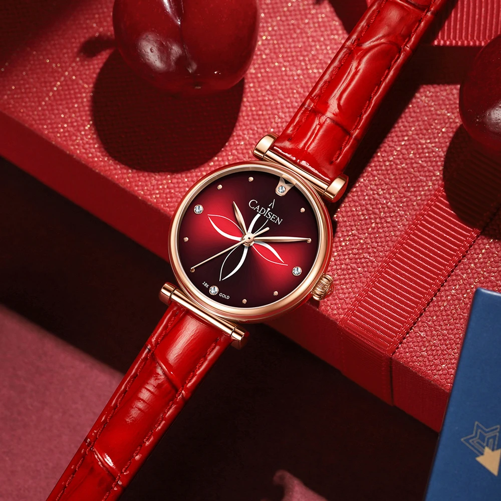 Женские кварцевые наручные часы CADISEN новинка 2020 18 К золотые красные подарок для