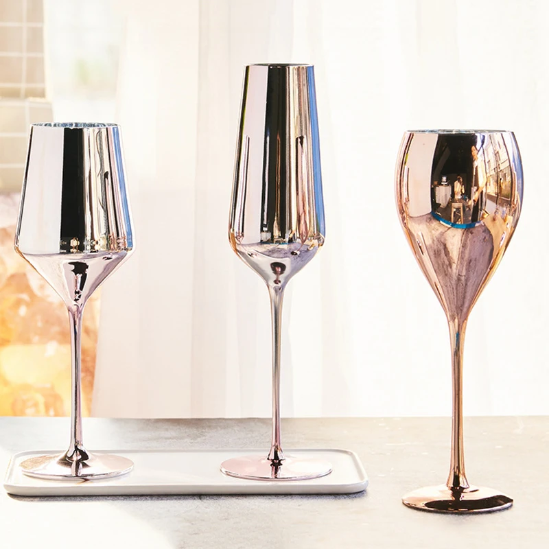 

Creative Personality Luxury Red Wine Glass Plated Rose Gold Tall Crystal Champagne Glass Kitchen Bar Wine Glass Holiday Gift