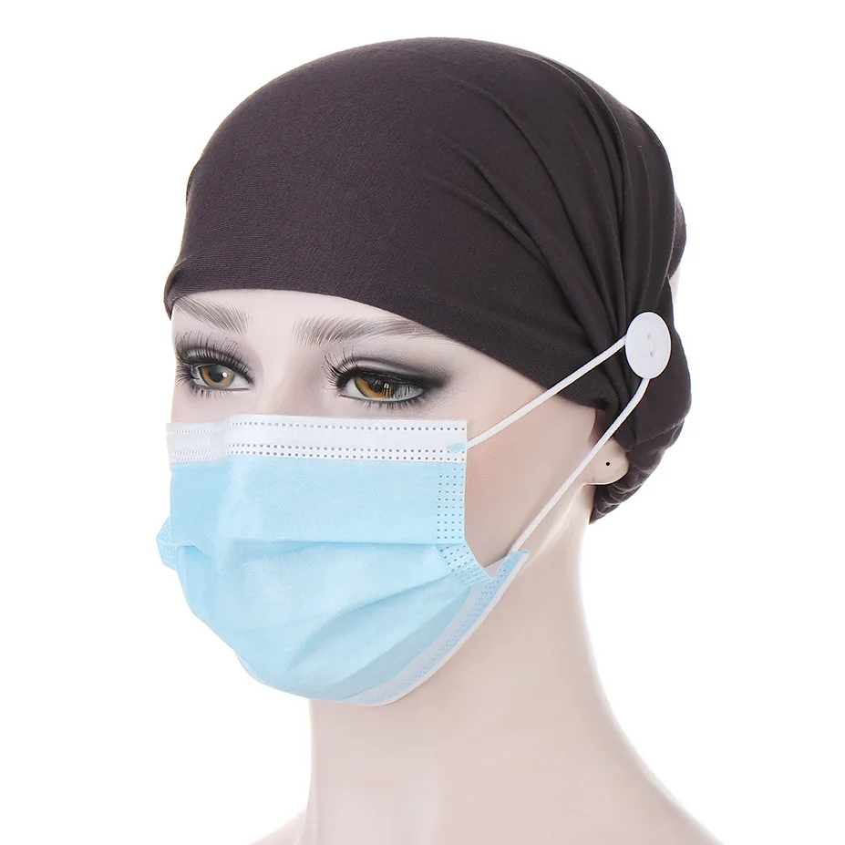 

Solid color Muslim turban bonnet for women fashion button linen Inner Hijab caps wrap head scarf hijabs cap ready to wear