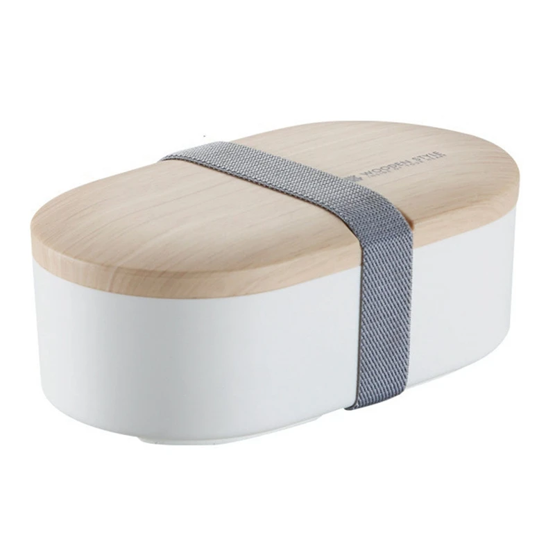

Wooden Feel Double Oval Lunch Box Student Office Lunch Box Nordic Style Lunch Box with Tableware